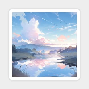 Sunset Landscape Lake Mountain Nature Anime Magnet