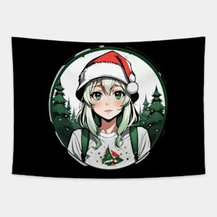 Green haired anime girl in red hat Tapestry