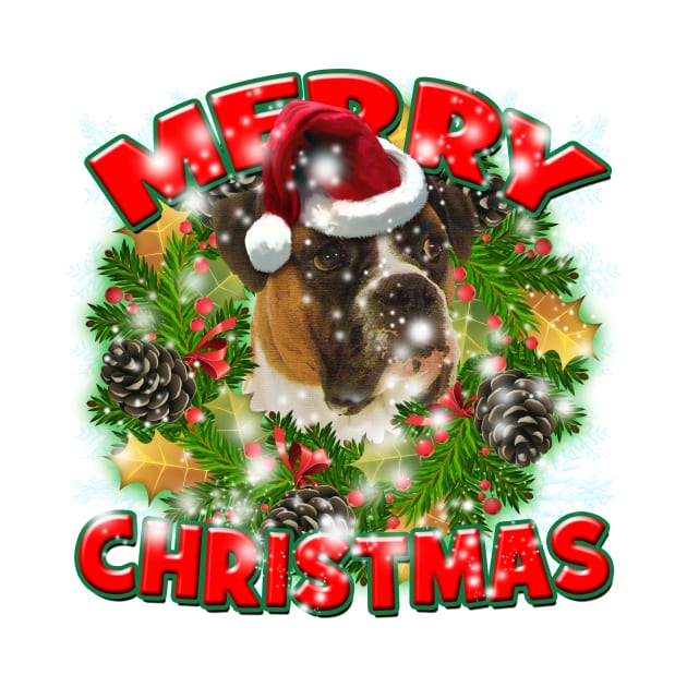Merry Christmas Boxer Dog Gift by Just Another Shirt
