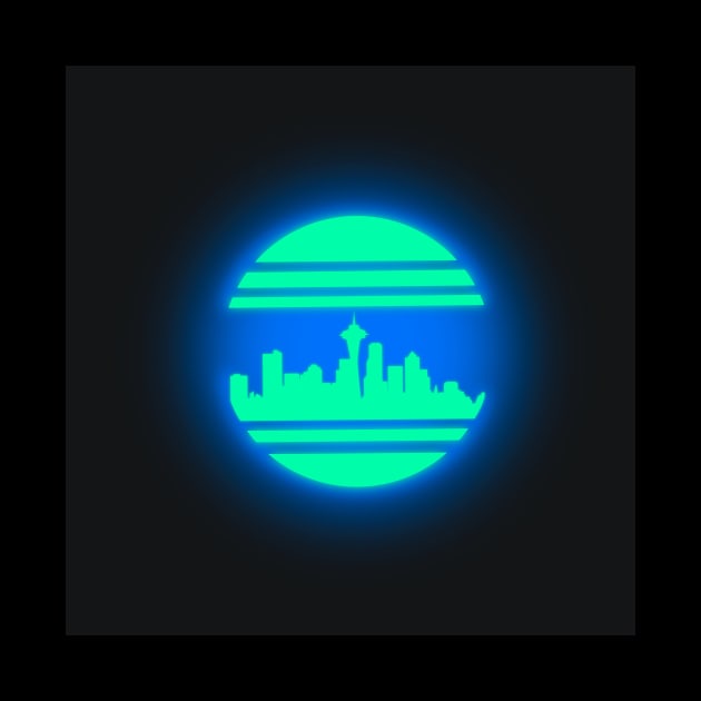 Seattle Skyline Vaporwave by Retro Rad Designs
