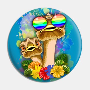 Ostrich Hawaii Fashion Funny Dudes Pin