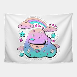 Cute windy bubble head girl in kawaii style Tapestry