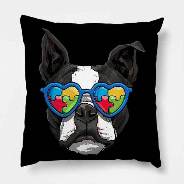 Boston Terrier Dog Autism Awareness Puzzle Pillow by eldridgejacqueline