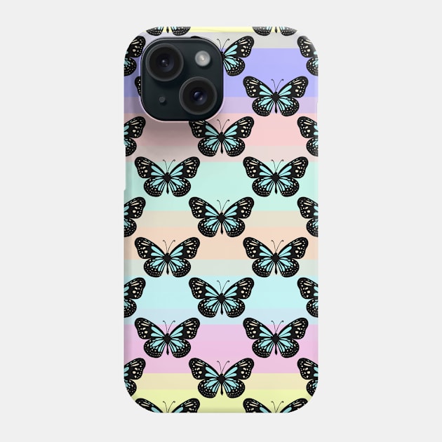 Tiny Black and Blue Butterflies pattern on pastel color background Phone Case by galaxieartshop