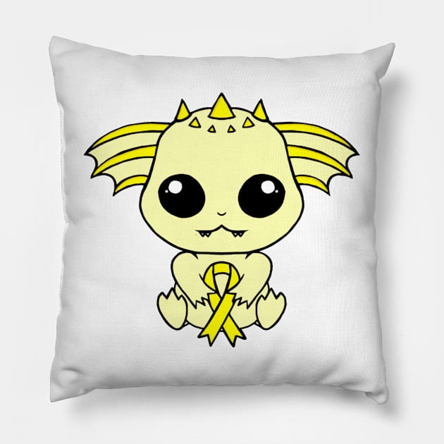 Cute Creature Holding an Awareness Ribbon (Yellow) Pillow by CaitlynConnor