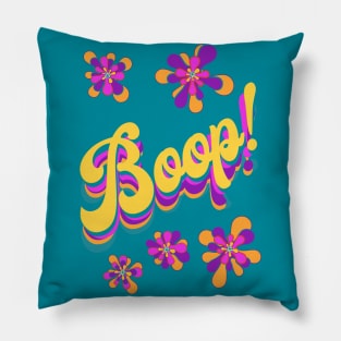 Boop! with psychedelic flowers retro color scheme Pillow