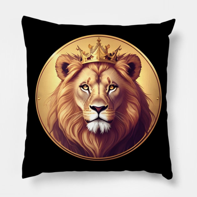 Regal Lion with Crown no.7 Pillow by Donperion