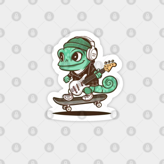 Skater Bassist Gecko Magnet by Hacienda Gardeners