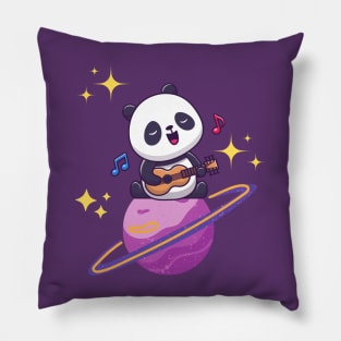 Cute Panda Singing on Saturn - Adorable Panda - Kawaii Panda Pillow
