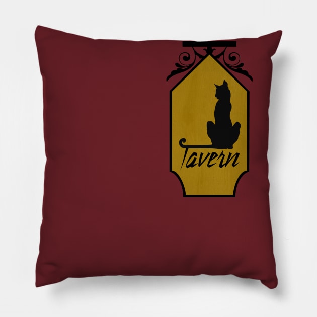 Black Cat Tavern Pillow by Kaztiel