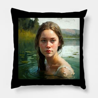 Girl swimming in the lake Pillow