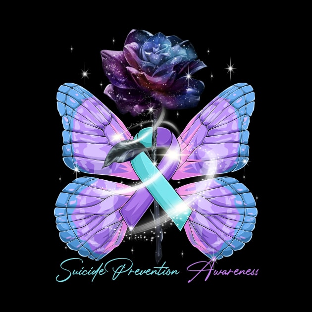 Suicide Prevention Awareness Ribbon Rose Butterfly by DeforestSusanArt