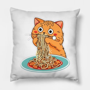 Cat eating spaghetti meme Pillow