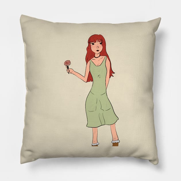 Green Dress Girl Pillow by lifeonmarte