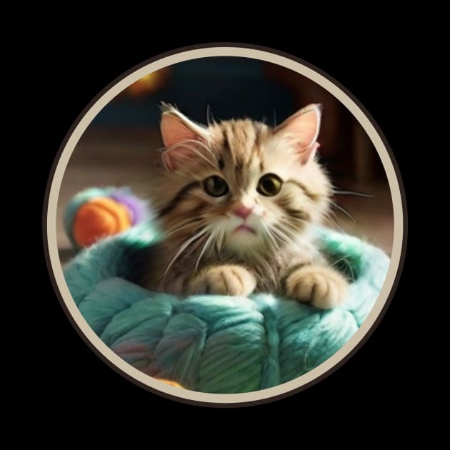 A cute cat curled up in a ball of yarn. by benzshope