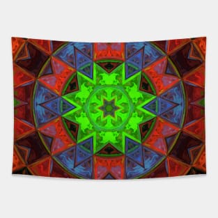 Mosaic Kaleidoscope Flower Green Red and Blue Tapestry