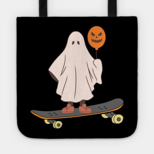 Ghost Skateboard Lazy Halloween Costume Funny Skateboarding Tote