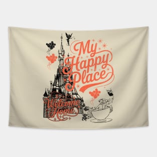 My Happy Place Welcome Home Castle Vintage Retro Design Tapestry