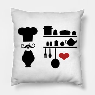 Chef silhouette with kitchen elements Pillow