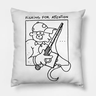 FISHING FOR ATTENTION - Black Linework Pillow