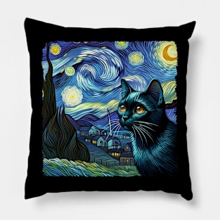 Bombay Starry Night Inspired - Artistic Cat Pillow