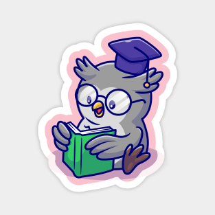 Cute Owl Reading Book With Glasses And Graduation Cap Cartoon Magnet