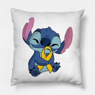 Blue Alien Holding an Awareness Ribbon (Yellow) Pillow