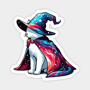 Cute White Cosmic Cat Wizard Magnet