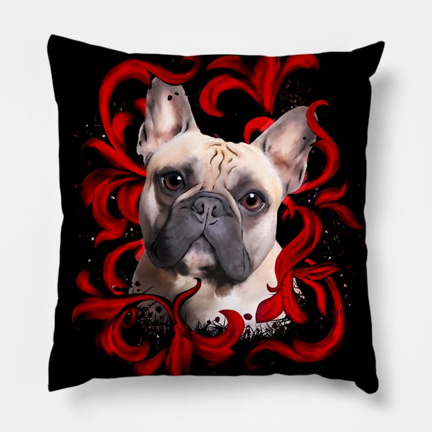 French bulldog, red leaves, frenchie lovers gift Edit Pillow by Collagedream