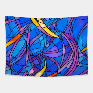 Stained Glass Design Pattern, Blue  and yellow scheme Tapestry