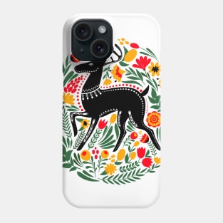 Folk Art Deer Stag with Bright Flowers and Leaves Phone Case