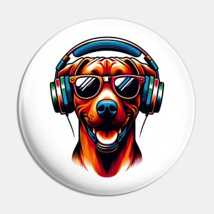 Smiling Rhodesian Ridgeback DJ in Japanese Art Harmony Pin