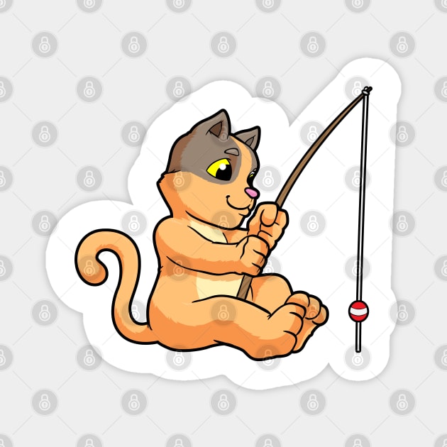 Cat at Fishing with Fishing rod Magnet by Markus Schnabel