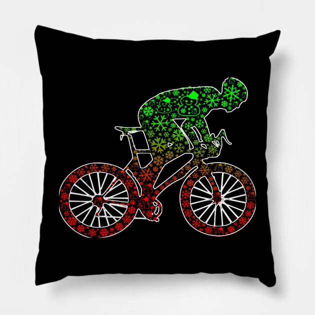 Merry Christmas by Bike Pillow by vintagejoa