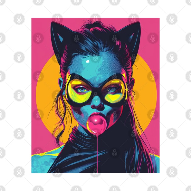 Cat-Eyed Diva: Colorful Bubble Gum Pop Art by TooplesArt