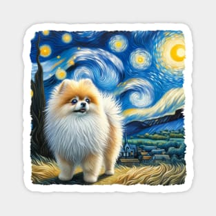 Starry Pomeranian Dog Portrait - Pet Portrait Magnet