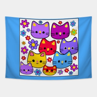 Colorful Cats and Flowers Tapestry