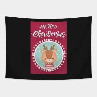 Merry Christmas, greetingcard with a cute little deer in the snow Tapestry