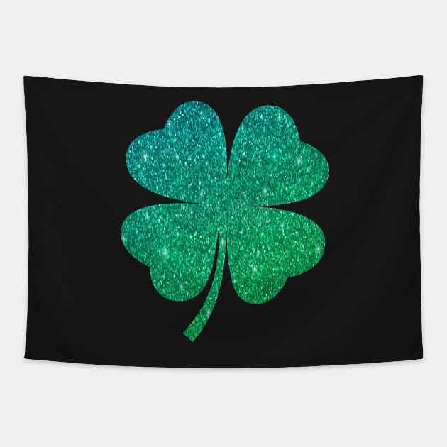 St Patricks Day, Ombre Green Faux Glitter 4 Leaf Clover Tapestry by Felicity-K