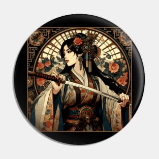 Chinese Sword Fighter in an Art Deco Style Pin