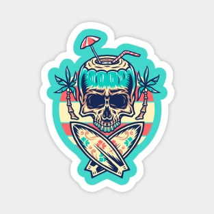 Skull with surfboards and palm trees on the beach - cool surfer Magnet