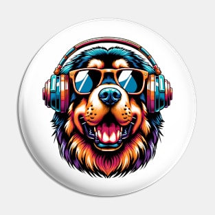 Tibetan Mastiff Smiling DJ in Vibrant Japanese Art Pin