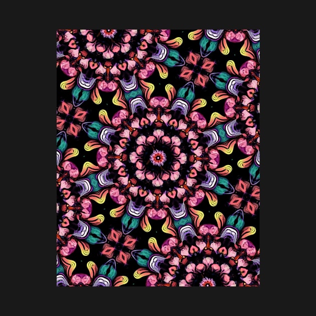 Pink Floral Fractal on Black by UltraQuirky