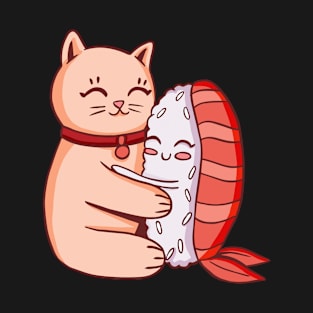 Cute Cat And Sushi Hugging T-Shirt