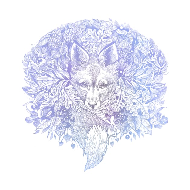 Pastel purple blue hiding fox by Saraknid