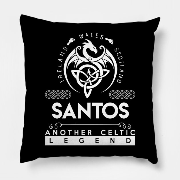 Santos Name T Shirt - Another Celtic Legend Santos Dragon Gift Item Pillow by harpermargy8920