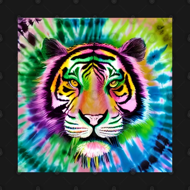 Tie-Dye Tiger Head Painting by KayBee Gift Shop