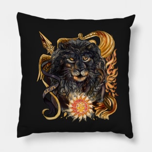 Zodiac Sign Leo Black Lion Art Pillow