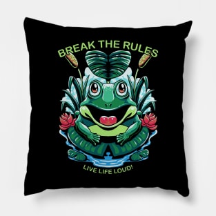 break the rules frog Pillow