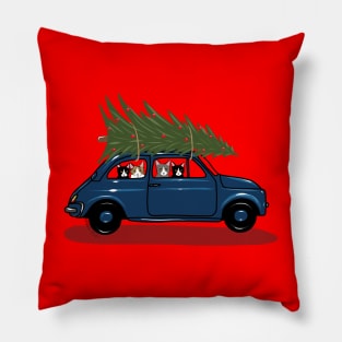 Bringing Home the Christmas Tree Blue Pillow